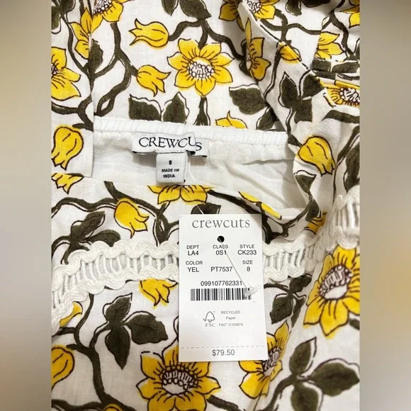 NWT crewcute Girls' rickrack dress in daffodil linen-cotton blend - Picture 5 of 6